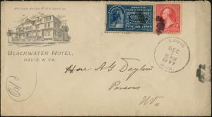 #E4 ON BLACK WATER HOTEL COVER SPECIAL DELIVERY STAMP DAVIS, W.VA 1897 BP5823