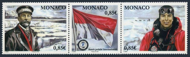 Monaco 2520 strip,MNH. Prince Albert I,Prince Albert II,Polar Year Emblem,2008.