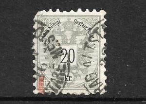 AUSTRIA 1883-90  20k ARMS  PERF 9  FU  SG 74a CV 700pds