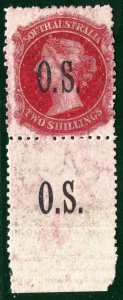 SOUTH AUSTRALIA QV Official Stamp SG.O34 2s Carmine O.S. Marginal Mint BRBLUE16