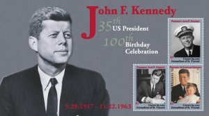Union Island 2017 - JFK 100th Birthday - Sheet of 3 Stamps - MNH