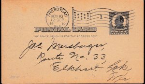 United States UX20 1 cent William McKinley Postal Card 1910 Sheboygan, Wis.