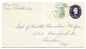 Van Vleck to Houston, Texas 1958 Stamped Envelope Scott U540, Galveston OASI h/s