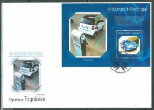 TOGO  2014 ELECTRIC VEHICLES NISSAN LEAF CAR  SOUVENIR  SHEET FIRST DAY COVER