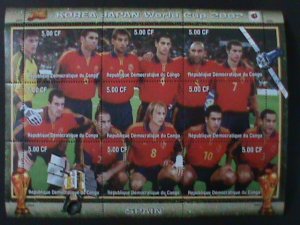 ​CONGO 2002- KOREA -JAPAN WORLD CUP SOCCER-SPAIN TEAM-MNH SHEET-VF-LAST ONE