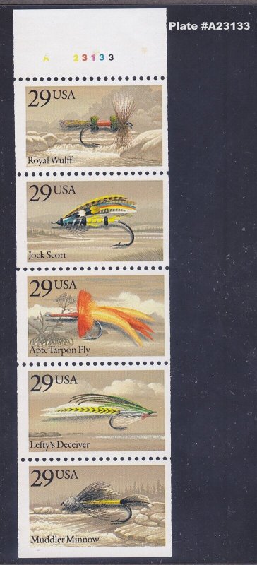 US 2549a MNH 1991 29¢ Fishing Flies Booklet Pane of 5 Plt #A23133 Very Fine