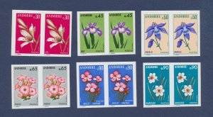 ANDORRA  -  Scott 222-227- imperforate pairs - XF MNH - flowers - 1973-1974