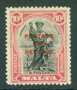 Sg 192 Malta 1928. 10 Noir & Carmine. Très Légèrement Monté Excellent État