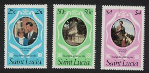 St. Lucia Charles and Diana Royal Wedding 3v perf 14 1981 MNH SG#576-578