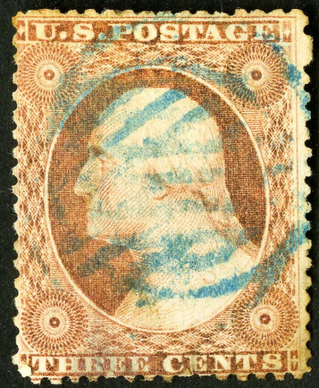 US Stamps # 25 Used F-VF Blue cancel Slight faults Scott Value $182.00