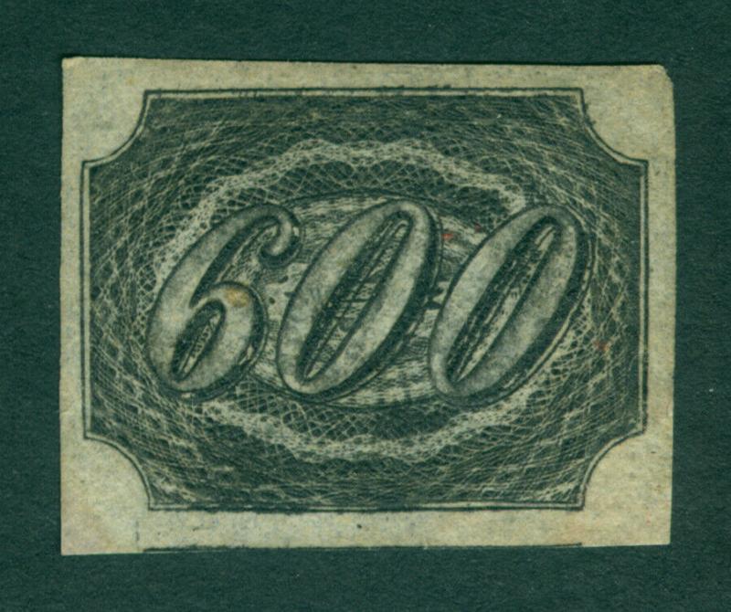 BRAZIL 1844  INCLINADOS  600reis black  Scott # 13 mint MH XF  RARE