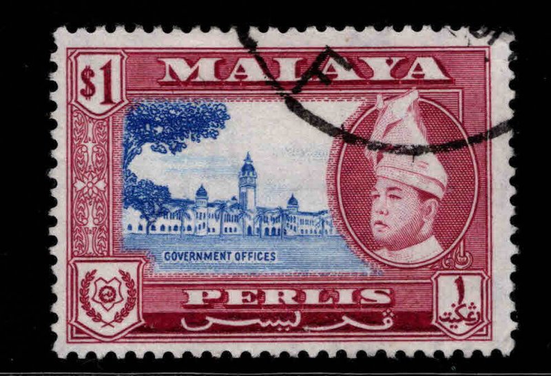 MALAYA  Perlis  Scott 37 Used $1 stamp