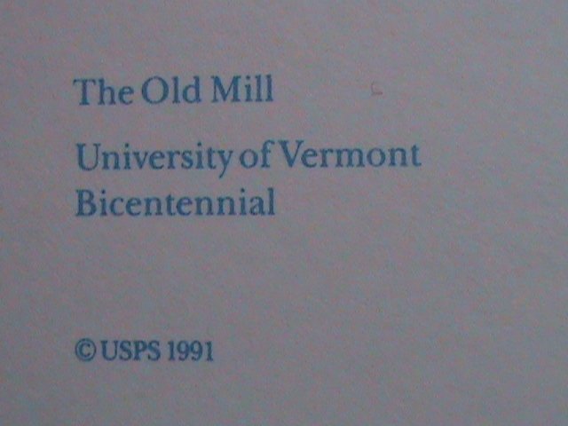 ​UNITED STATES-1991-BICENTENNIAL-UNIVERSITY OF VERMONT OLD MILL-MNH- POST CARD