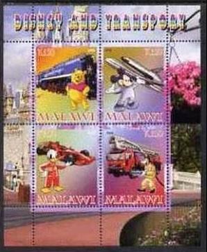 Malawi 2008 M/S Disney Transport Train Winni Pooh Mickey Cartoon Stamps MNH perf