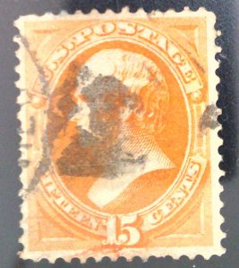 Scott #163 - VF - 15c Yellow Orange - Webster - Used - 1873