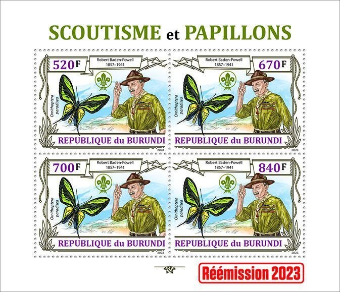 BURUNDI - 2023 - Scouts and Butterflies - Perf 4v Sheet - Mint Never Hinged