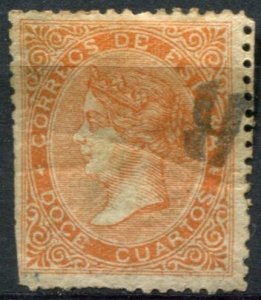 Spain Sc#90 Used, 12c org yel, Queen Isabel II (1867)