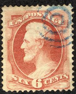 US #148 SCV $45.VF/XF used, SOCKED ON THE NOSE TARGET CANCEL in blue, a super...