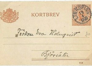 Sweden Postal Stationery Letter-Card Linkoping 15 Ore 1920{samwells-covers} L132