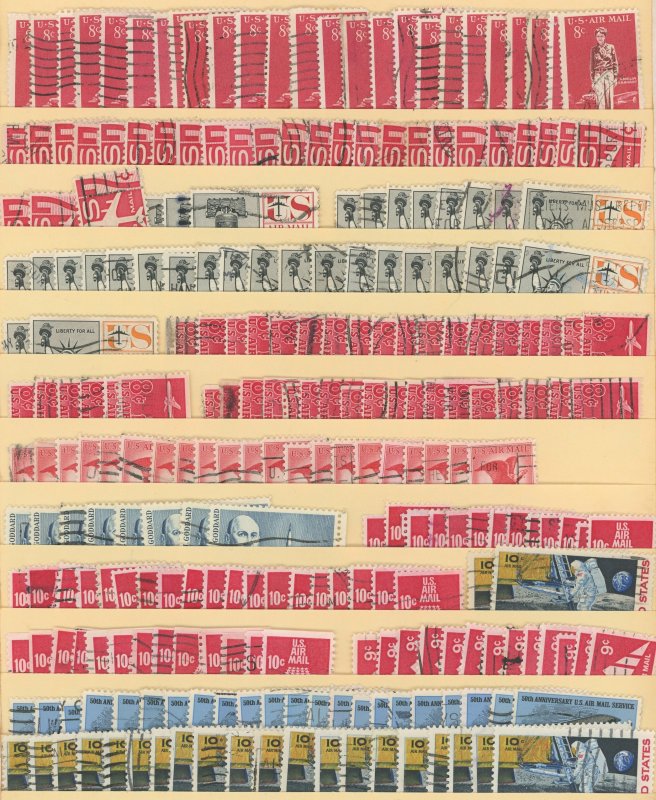 USA Airmail - Used Dealer Stock approx 1000 stamps incl C1 - C6