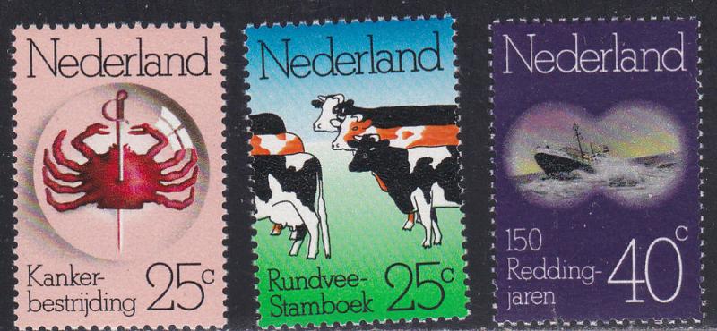 Netherlands # 515-517, Cattle, Ship, Cancer, Mint NH