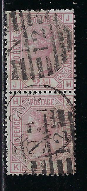 Great Britain Scott # 67, used, plate # 13/JH + KH, pair