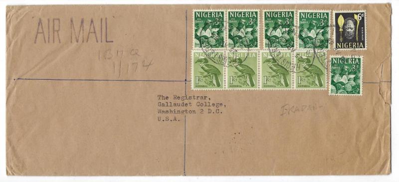 1963 Nigeria To USA Registered Airmail Cover With 10 Stamps (SS47)