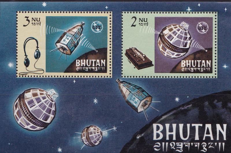 Bhutan 1966 Space ITU Telstar Set Souvenir Sheets (2) Perf & Imperf  VF/NH