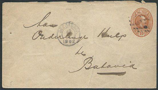 NETHERLANDS INDIES 1892 10c envelope used SOERBAJA TO BATAVIA..............39868