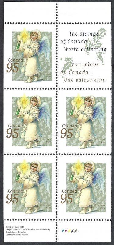 Canada #1817a 95¢ Angel with Candle (1999). Pane of 5 stamps. MNH