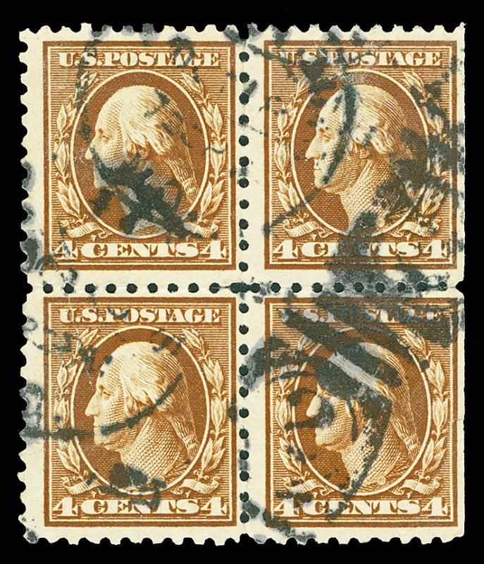 Scott 465 4c Washington Perf 10 Used Block of Four F-VF