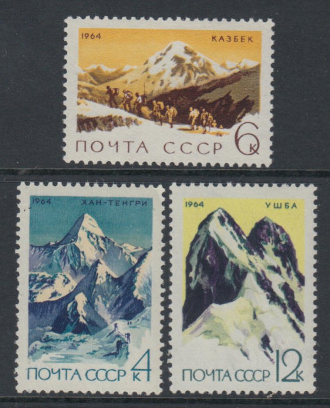 RUSSIA/USSR 1964 MOUNTAINEER -KAZBEK-KHAN TENGRI-USHBA,Sc 2982-2984,VF MNH** 