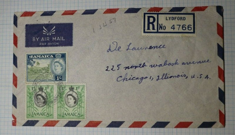 Jamaica Registered Airmail Cover USA 1957 Lydford Sc# 160 168