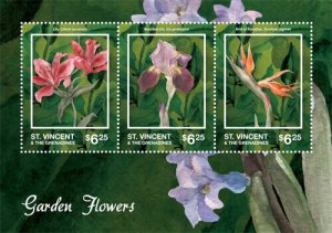 St. Vincent 2014 - Garden Flowers, Lily Bird of Paradise Sheet of 3 Stamps - MNH