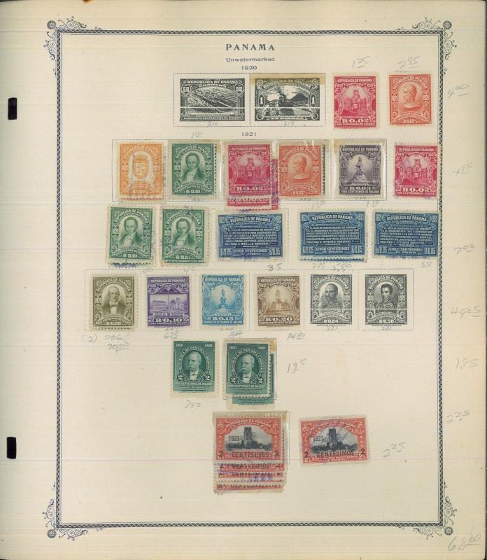 1878-1956 Panama Postage Stamp Collection on Album Pages Catalog Value $753