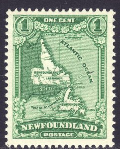 1928 Newfoundland Canada Map of Newfoundland 1¢ MNH Sc# 145 CV $3.70