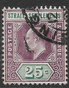 MALAYA STRAITS SETTLEMENTS SG133 1905 25c DULL PURPLE & GREEN USED