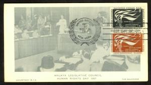 MALAYA LEGISLATIVE COUNCIL 1957 Picture Post Card UN HUMAN RIGHTS Sc 57-58 FDC