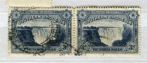 RHODESIA; 1932 early Victoria Falls issue 3d. fine used PAIR