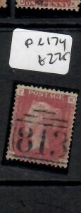 GREAT BRITAIN QV 1D  RED PERF SC 33 SG43 PLATE 174 #813 CANCEL  VFU PPP0612H