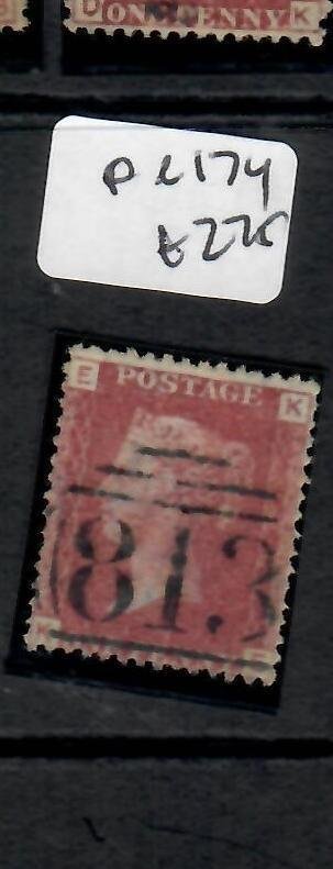 GREAT BRITAIN QV 1D  RED PERF SC 33 SG43 PLATE 174 #813 CANCEL  VFU PPP0612H