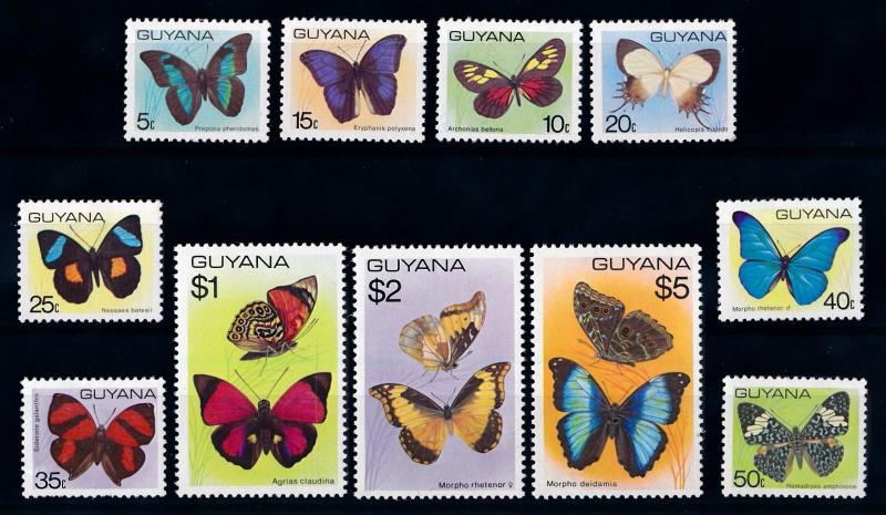 [65644] Guyana 1978 Butterflies 11 Values MLH