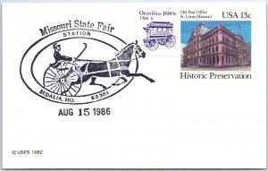 US SPECIAL EVENT POSTMARK CARD MISSOURI STATE FAIR AT SEDALIA 1986