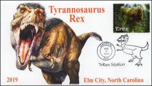 19-337, 2019, T-Rex, Pictorial Postmark, Event, Elm City NC, Tyrannosaurus Rex