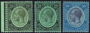 BRITISH HONDURAS 1922 KGV 25C WMK CROWN AND SCRIPT & 50C