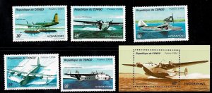 Congo Republic #1067-71A MNH cpl planes