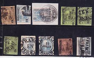 A)1868 GUANAJUATO  6C,25C, 100 C 10 STAMPS W/SUB OFFICE CANC