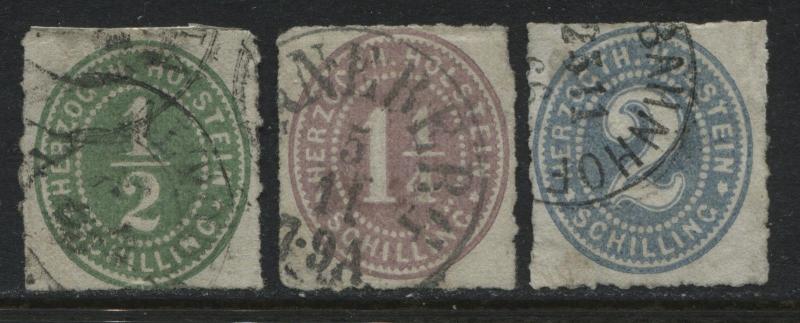 Holstein 1865 1/2, 1, & 2 schillings used (JD)