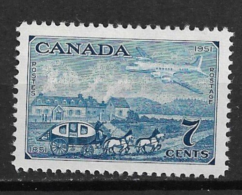 1951 Canada Sc313 7¢ Stagecoach and Plane MNH