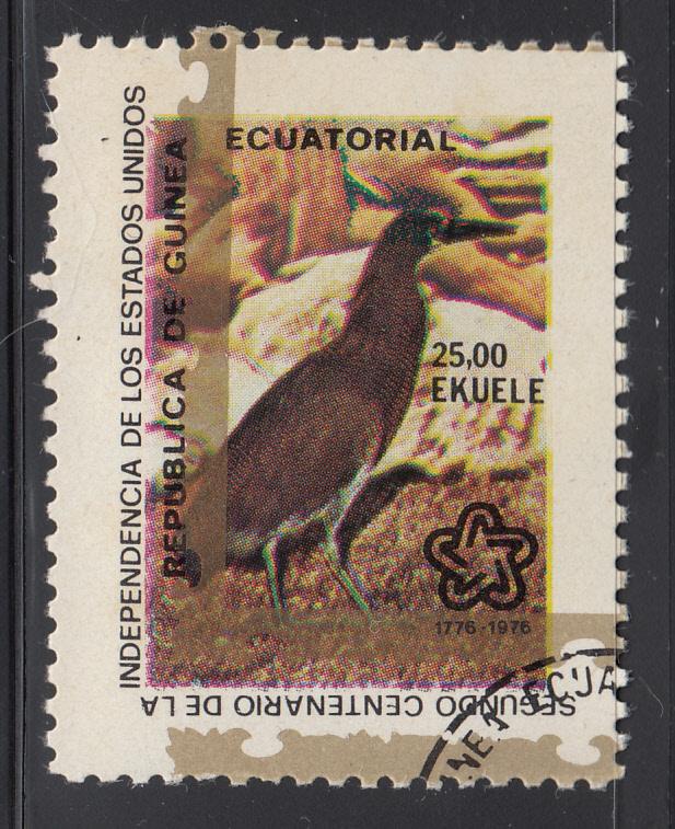 Equatorial Guinea 25e Bird - Shifted gold outline